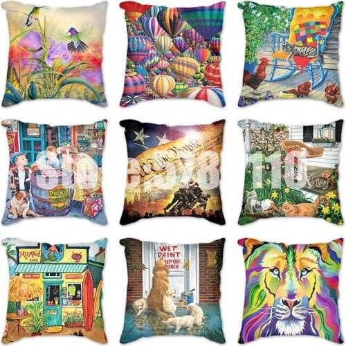 Linen Cotton Cushion Cover scenery motorcycle Dog Printed Throw Pillow Case Waterproof Cushion Cover 45x45 Sofa Decoration