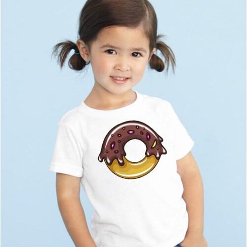 2021 New Donuts Print Cute Kids T Shirt Boys Girls Fashion White Short Sleeve Tees Shirts Funny Children Casual Tops Outfit