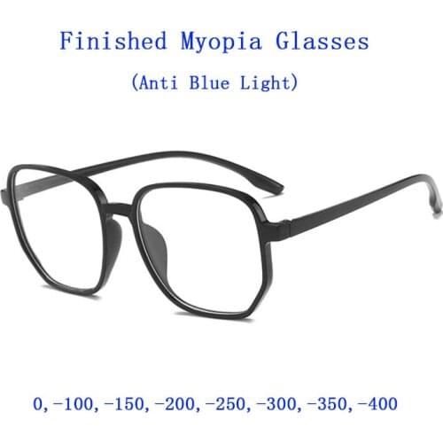 New Polygon Large Square Frame Finished Myopia Glasses Women Men Nearsighted Eyeglasses Boys Girls Students Anti Blue Glasses