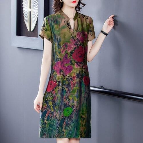 Chikichi 2021 Chinese Style New Summer Dress Short-sleeved Middle-aged Office Lady Birthday Mini Dress for Women Plus Size 4XL