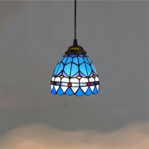 Mediterranean Sea Blue Led Drop Light Bar Tiffany Pendant Lamp Dining Room Restaurant Vintage Lighting Fixture 15cm 1224