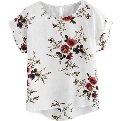 Floral Printed Womens Ladies Shirts O-neck Short Sleeve Blouse Pullover Tops Casual Loose Summer Womens Blouse Блузка Женская