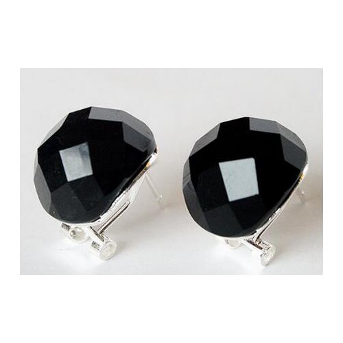 Summer 925 Sterling Black Faceted stone Inlay Stud Earrings wholesale Girl Earring Ear for women jewelry