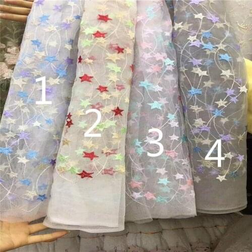 Mesh Bottom Stars Multi-Color Embroidery Clothing Skirt Wedding Dress Embroidery Fabrics