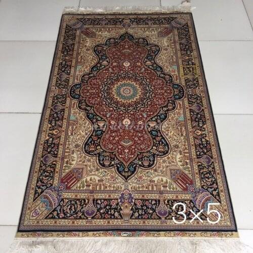 Free shipping 3'X5' 230 Line Handmade Silk Oriental Persian Rug hand Knotted silk carpet for home decoration