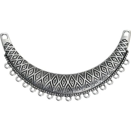 DoreenBeads Zinc Alloy Bohemia Connectors Findings Half Moon Silver Color Rhombus Carved 88mm(3 4/8") x 50mm(2"), 5 PCs