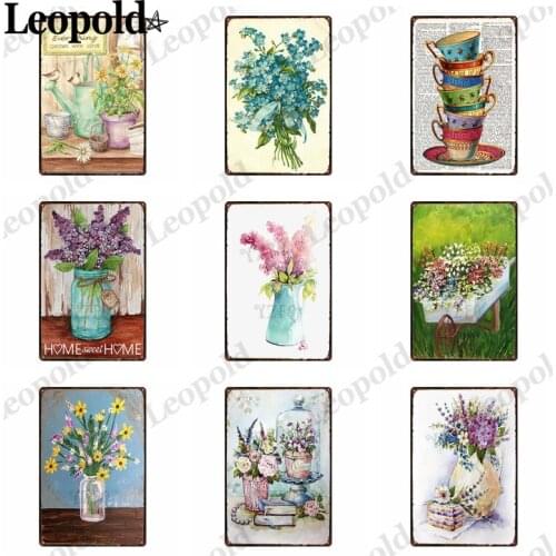 Vase Vintage Metal Poster Lavender Tin Plate Flower Plant Plaque Bar Club Wall Decoration Art 20X30Cm