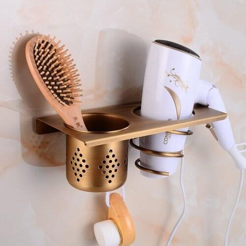 Vidric DIY Antique Brass Bathroom Shelves Multi-function Hair Dryer Rack Bathroom Makeup Stand Bathroom Accessorie