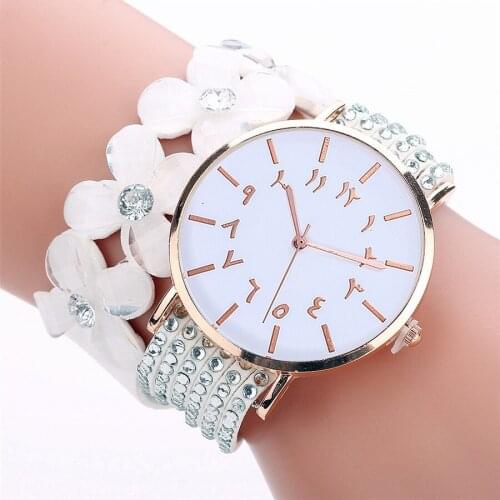 Dropshipping Women Crystal Diamond Flower Leather Arabic Numbers Watch Casual Ladies Quartz Wrist Watch Relogio Feminino