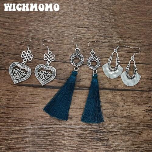 WICHMOMO Retro Bohemia Zinc Alloy Heart Tassels Earrings Womens Accessories Gifts EST001