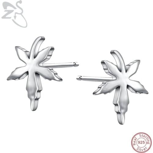 ZS 1 Pair Maple Leaf Earrings For Women 925 Sterling Silver Stud Earrings Small Ear Pin Fashion Jewelry pendientes mujer moda