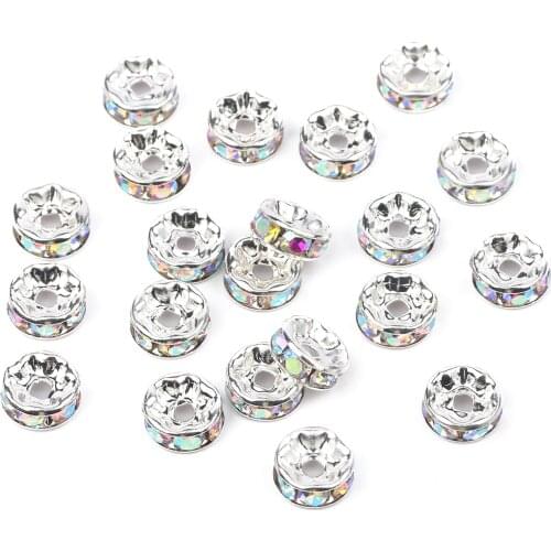 100Pcs 6/8mm Rhinestone Rondelle Spacer Beads For Jewelry Making AB Color Crystal Beads DIY Bracelet Necklace Accessories