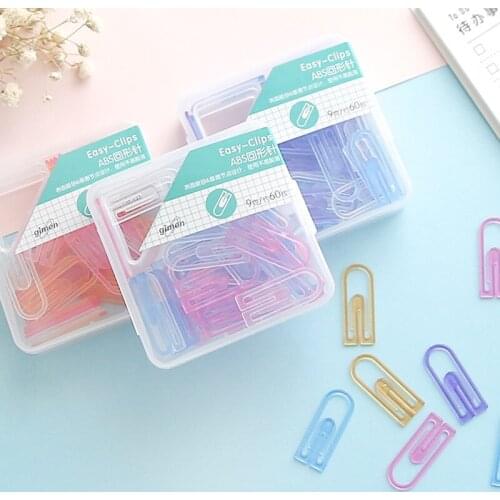 2 Box Random 60pcs/box Colorful ABS Paper Clips File Notes Classified Clips Bookmark Student Stationery School Office Supply