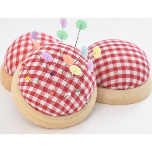 2Pc Ball Shaped DIY Craft Needle Pin Cushion Holder With Wood Bottom Sewing Pin Cushion Home Sewing Tools Accessory