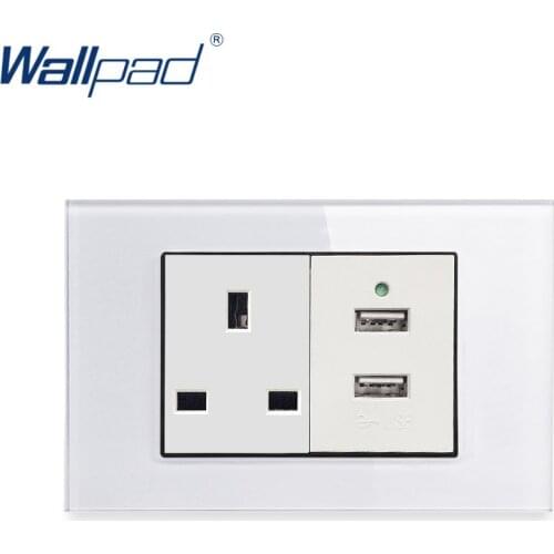 3 Pin UK 13A Socket With 2 USB Charger Wallpad Luxury Tempered Glass Panel Electric Wall Power Socket Electrical Outlets