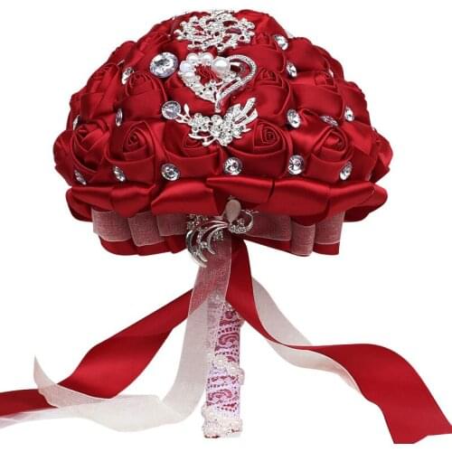 31styles Bride Holding Flowers Wedding Handmade Ribbon Rhinestone Bouquet Decoration Bouquets for Groom Dance Festival Gift