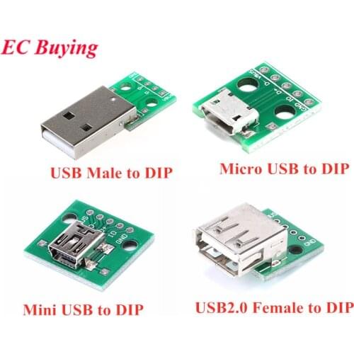 5pcs Mini/Micro Female/ Male USB to DIP Adapter Board Connector Converter 4P 5P 2.54mm USB Adapter Plate PCB Board For Arduino
