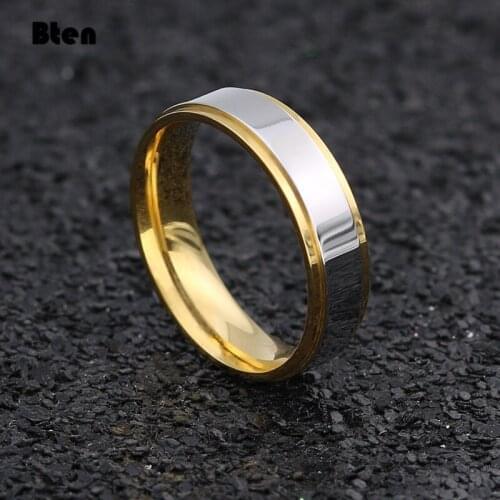 Bten New Fashion Simple Design 316 Titanium Steel Mens Rings Lover Couple Rings Alliance Gold Wedding Band Rings For Women Men