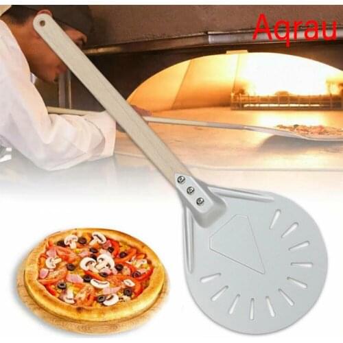7 Inch Pizza Turning Small Pizza Peel Paddle Short Round Pizza Tool Non Slip Wooden Handle Perforated Pizza Shovel Aluminum