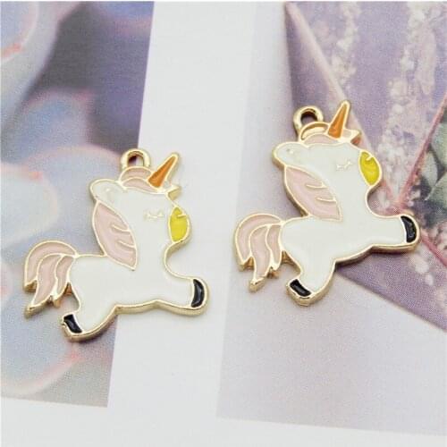 Julie Wang 5PCS Enamel White Small Unicorn Charms Alloy Gold Tone Animal Pendant Bracelet Jewelry Making Accessory