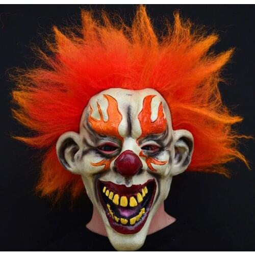 Evil Scary Halloween Flame Clown Mask Rubber Latex with Hair Funny Joker Halloween Party Costumes Props Adult One size