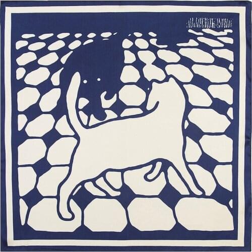 MENGLINXI 60cm*60cm 2020 New Luxury Brand Geometric Block Cat Women Twill Silk Scarf Small Square Scarves Print Headband