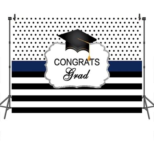 Neoback Graduation Backdrops Celebration Hat Bule White Stripes Customized Photographic Backdrops for Photo Studio