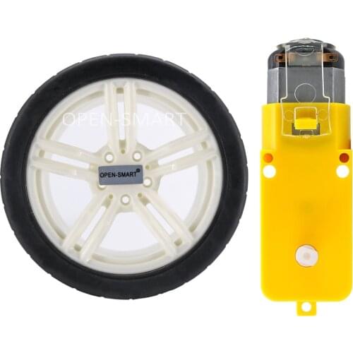 3~7.2V Dual Axis TT Gear Motor + 65mm Black and White Wearable Rubber Wheel for Smart Car DC Gear Motor Large Torque Motor