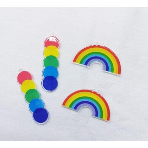 50pieces 45mm Korea diy acrylic flatbase rianbow small Pendant Charms for Woman bag chain Jewelry making accessories 2021new