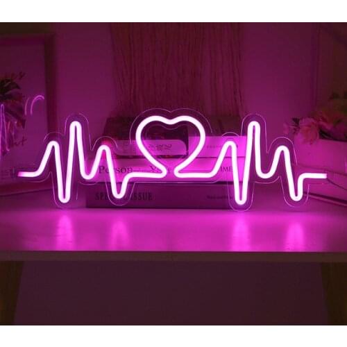 New Design Neon lights Wedding Background Wall Decoration Desk Lamp Heartbeat Neon Lamp Romantic Bedroom Bedside Table Lamps