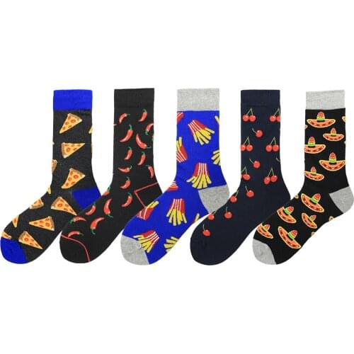 PEONFLY Funny Food Printing Men Socks Pizza Pepper Cherry Fruit Socks Short Combed Cotton Socks Autumn Winter Men Happy Socks