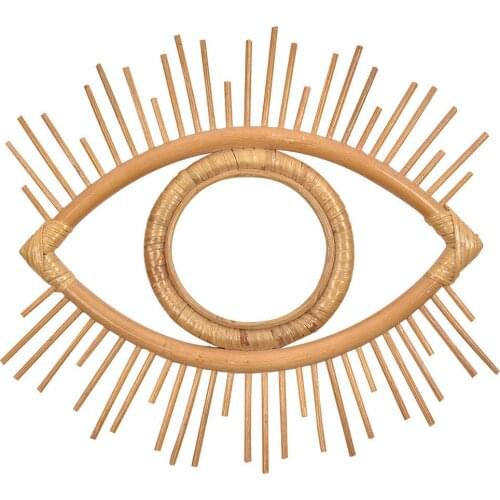 Hand-woven Rattan Eye Mirror Studio Frame Vintage Eye Decoration Creative Photo Frame Wall Hanging Art DIY Craft Home Decoration