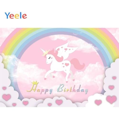 Lovely Unicorn Rain Bow Heart Cloud Baby Shower Birthday Backdrop Photography Custom Photographic Background For Photo Studio