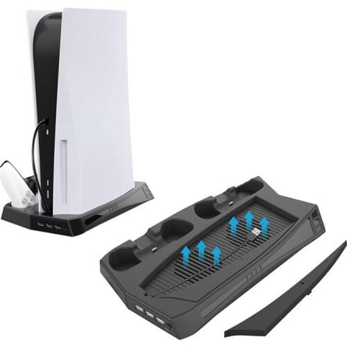 Vertical Stand Fan Cooler for PS5 Digital Edition / UHD Edition Console Charging Station with Dual Ports Charger Dock 3 USB HUB