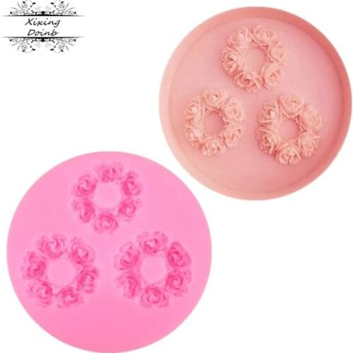 Rose garlands shaped 3D flower sugar molding Food Grade silicone mould polymer clay molds chocolate cake decoration tools