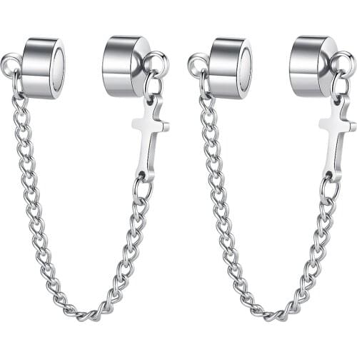 Hip-Hop Cross Chain Link Stud Earring Magnetic Earrings Stainless Steel Ear for Men Punk Rock Jewelry