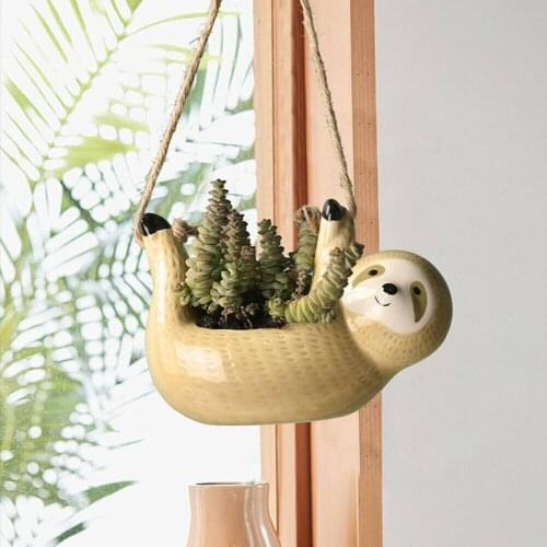 Nordic Wall Hanging Ceramic Vase Sloth Flower Pot Scindapsus Chlorophytum Potted Plant Animal Flower Pot Home Garden Decoration