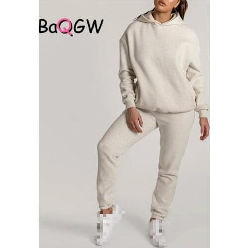 2Pcs Sport Suit Fitness Solid Color Outfits for Womens Tracksuits Hooded Pullover Sweatshirt Casual Pants Sets Sportswear Male