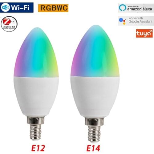 Tuya Zigbee 3.0 Candle Smart Bulb Remote APP Voice Control With Alexa Google Home RGBCW 5W E12/E14 LED Lamp Smart Home Control