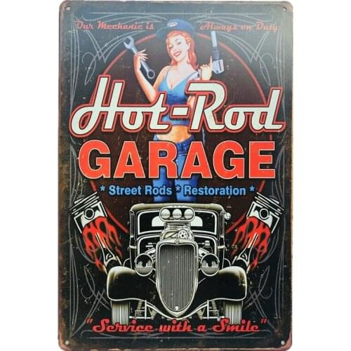 Vintage Hot Rod Garage Pin Up Plates Motorcycle Home Car Club Garage Wall Stickers Metal Tin Signs Wall Decor