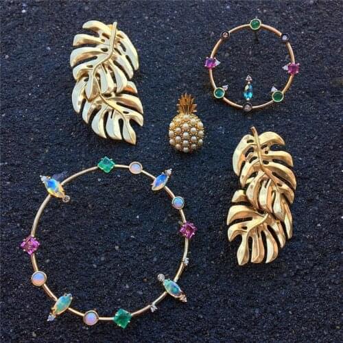 Vintage Animal Fruit Crystal Stud Earrings Turtle Owl Pineapple Stainless Steel Post