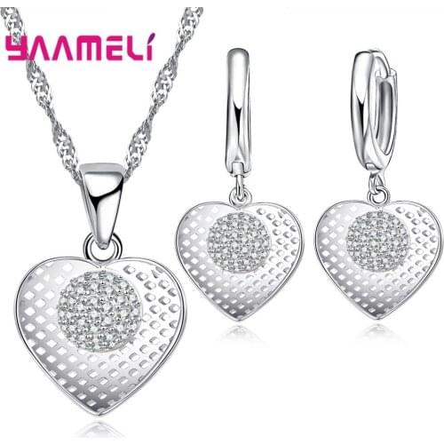 Newest Genuine 925 Sterling Silver Fashional Cubic Zirconia Pendant Jewelry Sets For Women Girls Necklace Earrings For Party