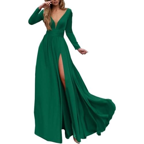 Wedding High Slipt Womens Fashion Elegant Dresses Lady Solid Party Evening Club Maxi Formal Long Sleeve Woman Dress