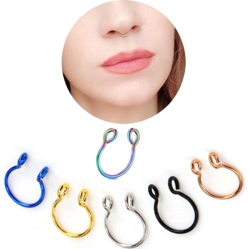 2PC Steel Fake Nose Ring Labret Lip Ring C Clip Lip Helix Piercing Tragus Rose Gold Faux Septum Rings Hoop Neus Piercing Jewelry