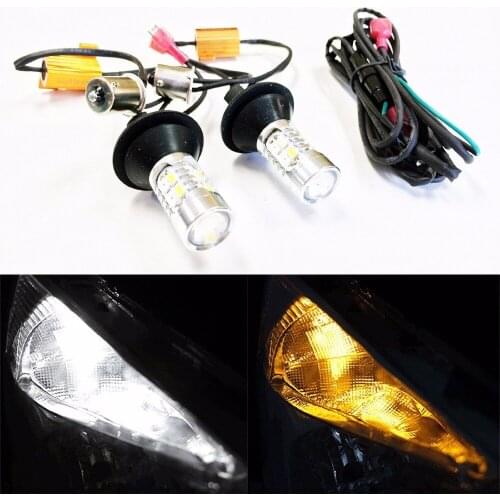2pcs BA15s 1156 Amber/White Switchback LED Bulbs 20W 5730 20SMD High Power Bright Car LED DRL Turn Signal Light W/Load Resistor