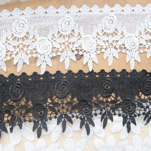 5Yards Embroidery Lace Trim Lace Applique White Black Polyester Water Soluble Apparel Sewing Fringe Lace Fabric Ribbon