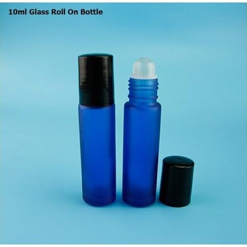 50pcs/Lot Promotiion 10ml Glass Essential Oil Bottle 1/3OZ Roll On Women Cosmetic Small Container Refillable Black Cap Package