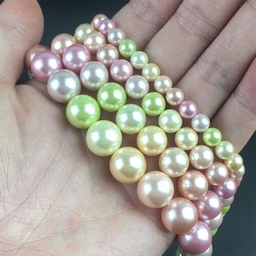 Natural Shell Pearls Beads Beige Pink Lemon Green Round Loose Beads For DIY Jewelry Making Bracelet Accessories 15''6/8/10/12mm