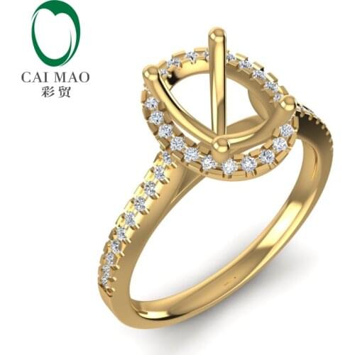 Caimao 0.21ct Natural Full Cut 6x8mm Oval cut 14k Yellow Gold Diamond Ring Prong Halo