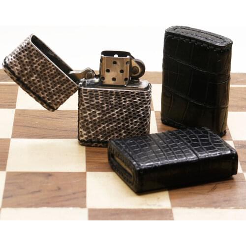 Handmade Crocodile Leather Lighter Case Lizard Genuine Leather Small Z Protective Cover Bag Suede Cloth Lining Cigarette Tools